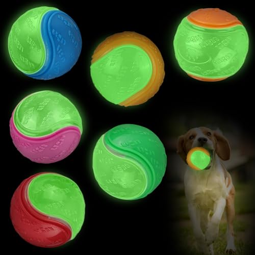 6 Stück Glow In The Dark Hundeball,Leuchtball Hundebälle,6.5cm Hundeball Leuchtfähig,Leuchtende Gummi-Hundebälle mit hoher Sprungkraft,Unzerstörbarer hundeball Spielzeug,Hund Interaktives hundebälle