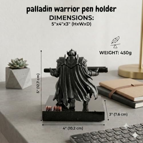 Image of Pen Holder Sculpture Eco PLA Water Resistant Scratch Resistant Desk Organizer 5x4x3 Inches Satin Silk Metallic Finish Armour Decorative Tool Stand (Antique Gold)