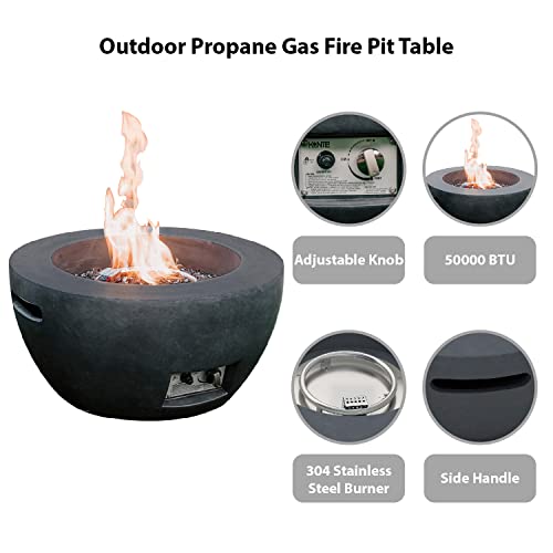 Kante 25" Diameter Round Concrete/Metal Outdoor Propane Gas Smokeless Bowl Patio Heater, Fire Pit Table 50,000 Btu & Weather Resistant Cover, Charcoal #TOP2