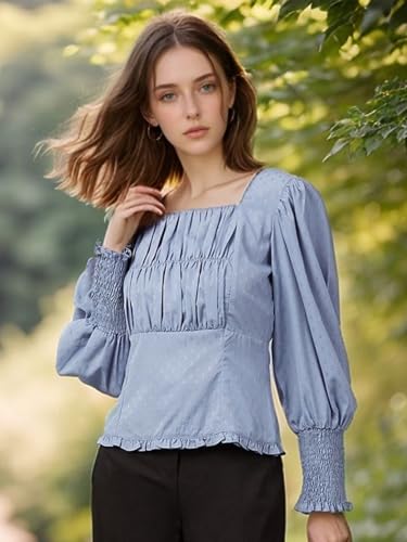 Image of Rare Women Casual Blue Colour Square Neck Solid Regular Top