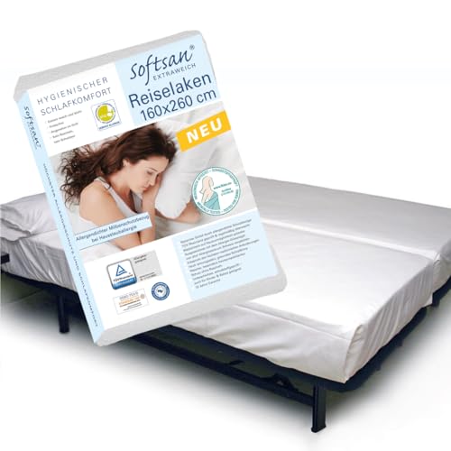 Softsan Extraweich Allergiker Reiselaken milbendicht 160 x 260 cm, Schutzbezug gegen Milben für unterwegs, Antimilben Bettlaken milbenkotdicht für Hausstauballergiker