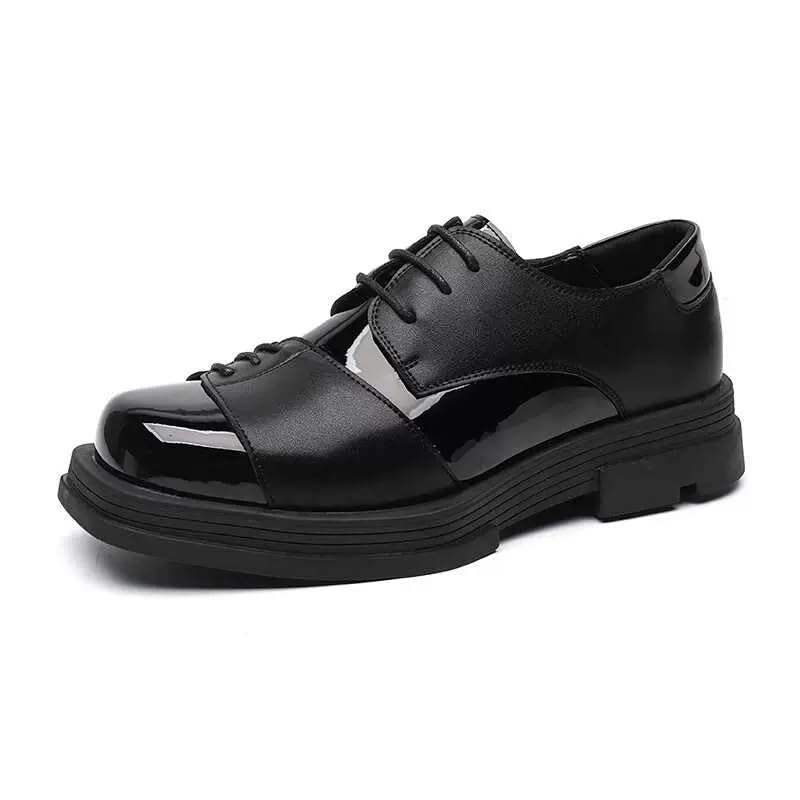 Men's Genuine Leather Platform Slip-On Oxfords Formal Pointed Lace Up Casual Business Suit Tuxedo Shoes Vintage Cap Toe Dress Shoes
