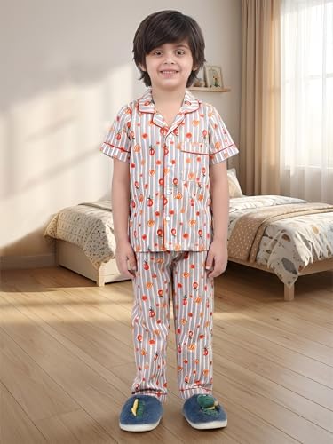 Image of POLKA TOTS 100% Pure Cotton Half Sleeve Night Suit for Kids, Girls & Boys | Cotton Pyjama Set | Unisex Night Dress for Children | Night Suit for Girls |Sleepwear for Kids | Winter Night Dress for Boys
