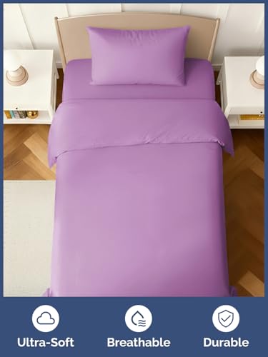 Image of Kids Twin XL Size Bed Sheet Set - 3 Piece Kids Loft Bed Sheets - Solid Violet Themed Bedding - Soft, Cute & Cozy - Breathable & Machine Washable - Bedding for Boys, Girls, Teens & Toddlers - Oeko-Tex