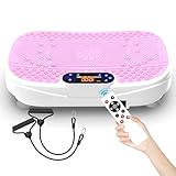 Vibrationsplatte Fitnessgerät mit Widerstandsbändern, bis 120 Stufen, Ganzkörpertrainer für Zuhause, Vibrationstrainer zur Fettverbrennung & Muskelformung, Kompakt & Bluetooth fähig (Rosa)