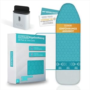 GutFalke® Innovativer Bügelbrettbezug für Dampfbügeleisen mit Turbo Zone & Parking Zone – Erstklassige Qualität Made in Europa – Premium Bezug für Bügelbrett – Bügeltischbezug (L)