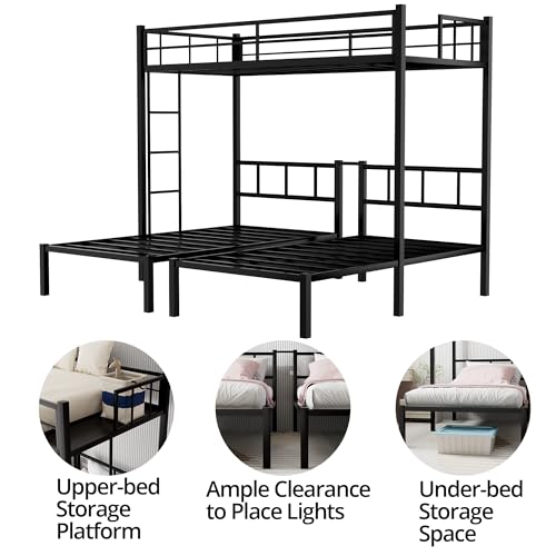 TURRIDU Metal Triple Bunk Bed for 3, Twin Over Twin Over Twin Bunk Beds with Built-in Ladders, Separates into 3 Twin Beds for Teens, Adults, No Box Spring Needed, Black - Thumbnail 6