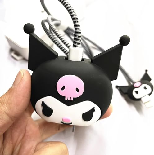 Image of Meyaar Silicone Protective Case for Apple 20W & 18W iPhone USB-C Power Adapter Charger and for USB Lightning Cable, 3D Cartoon Case for iPhone Charger 18W /20W Only (Kitty (Black))