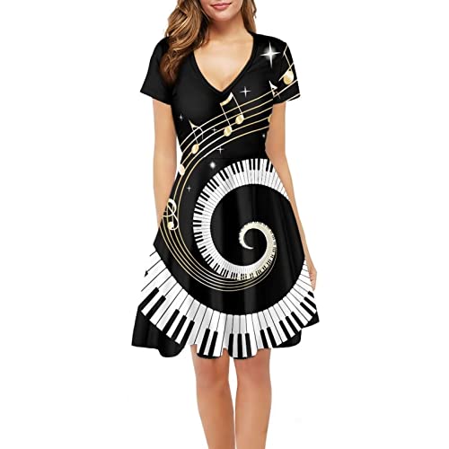 Dolyues Vestido de camiseta con cuello en V de ajuste regular para mujeres, adolescentes, niñas, compras, viajes, vestidos, Música, S Cover