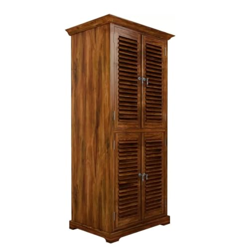 Image of Sheesham Wood Wardrobe with 2 Door and 4 Shelves Storage for Bedroom Wooden Almirah for Clothes for Living Room Bedroom Home, Solid Wood Furniture (Teak Finish)