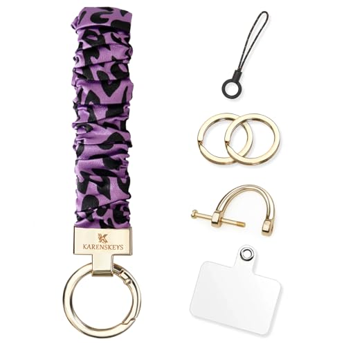 Image of Scrunchie Keychain Wristlet, Key Chain for Car Keys with D Ring, Stretchy Phone Charms with Tether Tab for Women.