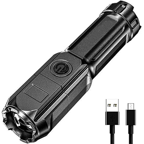 Auronna LED Torch Rechargeable - Super Bright Adjustable Focus Flashlight - 4 Lighting Modes & Long Battery Life - Pocket Size Torch for Power Cuts, Emergency, Camping, Hiking & Outdoor Cover