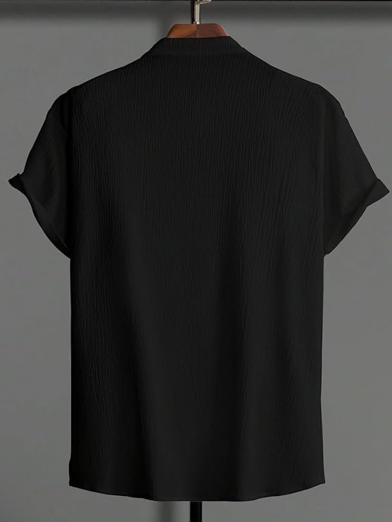 Image of LATEST CHIKAN Men's Casual Mandarian Collar T Shirts Short Sleeve Bubble Textured Short Kurta Fashion Beach Summer Kurta