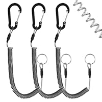 Alfven Lot de 3 cordons de sécurité rétractables en spirale avec mousqueton pour la pêche, le camping, la randonnée, les activités de plein air, noir