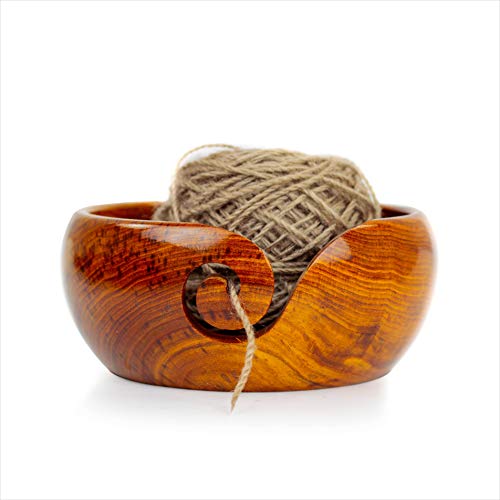 Nagina International Premium Rosewood Crafted Wooden Portable Yarn Bowl | Knitting Bowls | Crochet Holder (6 x 6 x 3 Inches) Cover