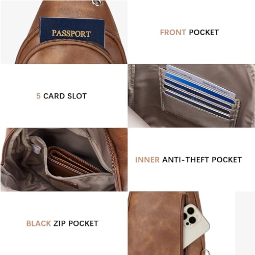 Image of BOSTANTEN Sling Bag for Women Leather Crossbody Bag Vintage Cross Body Purse for Travel with Guitar Strap, Bohemian Style