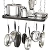 JACKCUBE DESIGN Hanging Pot and Pan Ceiling Rack, Wall Mount Grid Kitchen Pot Organizer Storage Shelves for Utensils, Cookware with 8 S Hooks (24.4 x 11.8 x 1.2 inches)- MK397B