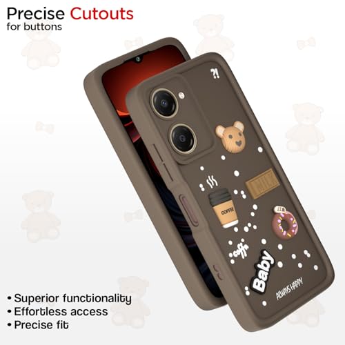 Image of Pikkme Bumper Case for iQOO Z9 Lite 5G / Vivo T3 Lite 5G / Vivo Y18 / Y18e / Y03 | Cute Fun Cartoon 3D Bear Silicone Full Body Protection Back Cover (Brown)