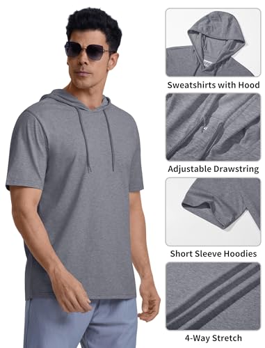 EKLENTSON Mens Hoodies Short Sleeve Lightweight Cotton Athletic T Shirt Breathable Workout Gym Pullover Hooded - Image 5