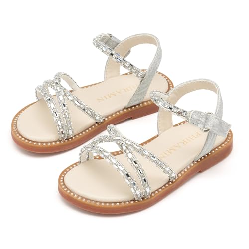 Image of PHIRAMIN Toddler Girl Sandals - Flower Girl Dress Shoes Open Toe Little Kid Flats