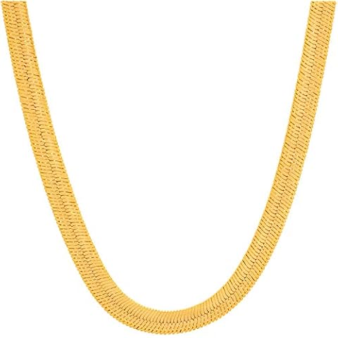 LIFETIME JEWELRY 5mm Flexible Herringbone Chain Necklace 24k Real Gold Plated (18 inches, Gold) Cover