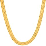 LIFETIME JEWELRY 5mm Flexible Herringbone Chain Necklace 24k Real Gold Plated (16 inches, Gold)