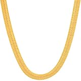 LIFETIME JEWELRY 5mm Flexible Herringbone Chain Necklace 24k Real Gold Plated (16 inches, Gold)