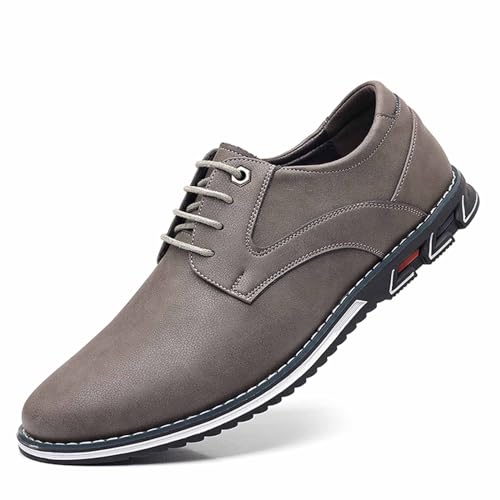 Men'S Leather Slip-On Flat Orthopedic Oxford Shoes Fashion Breathable Round Toe Lace-Up Non-Slip Casual Oxford Sneakers Driving Office Business Dress Derby Shoes