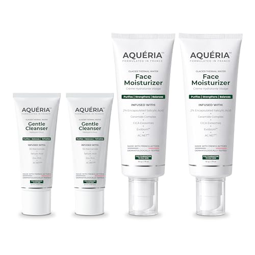 Image of Aqueria Oil Free Gel Based French Face Moisturizer & Oil Control French Face Wash for Oily, Combination & Acne Prone Skin | With Niacinamide, BHA & Multi Actives | Non-Drying, Non Comedogenic, pH Balanced | Safe for Daily Use (Pack of 4 - 50g + 50g Face Moisturizer & 20ml + 20ml Face Wash)