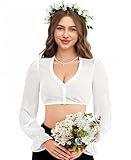 DIRNDLSTERN Bluse Damen Weiß - Dirndlbluse Langarm V-Ausschnitt Oktoberfest Bluse 38