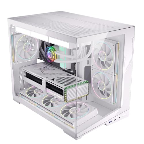 ESGAMING Zero M- ATX PC Case Mini-Tower Airflow Computer Gaming Case | 8 Slanted Base | Panoramic View | Fully Ventilated | White-No Fan