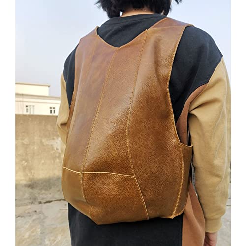 Mochila de cuero grande para mujer, marrón miniatura 6