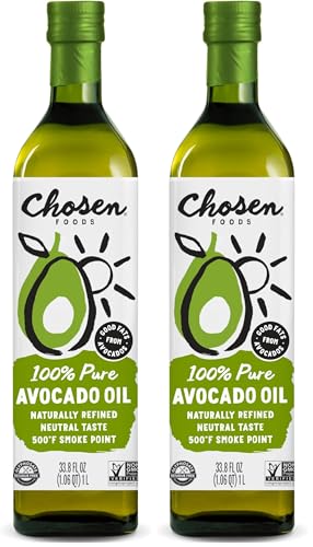 Image of Chosen Foods Avocado Oil, 1 Liter - All Purpose Cooking Oil made from 100% Pure Avocados - Non-GMO, Gluten-Free, Keto Friendly, Glyphosate Free - 33.8 Fl Oz (Pack Of 2)