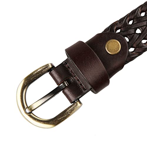 Women Braided Woven Genuine Leather Narrow Belt 25mm Wide3