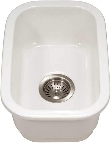 Houzer Platus PTB-1318 WH - Fregadero de barra de arcilla refractaria de 13 pulgadas para cocina o bar, duradero, resistente a astillas y grietas,