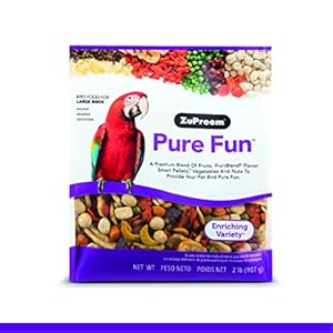 ZuPreem Pure Fun Bird Food, Amazon, Cockatoo, Macaw, Indoor Bird Seed and Pellets Blend, Feed Mixer Topper, Enriching Variety, Made in USA, Macaw Food, (Large, 2 lb)