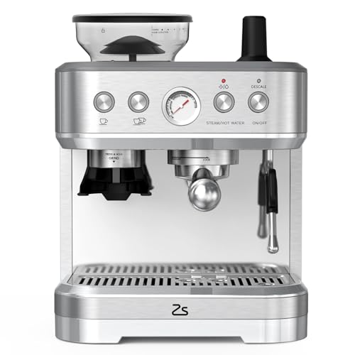 Garvee Cafetera Italiana Automática con Molinillo Integrado – 15 Bares y Control PID – Espresso Profesional en Casa con Boquilla de Vapor, Depósito 2,3L, Acero Inoxidable, Plateado