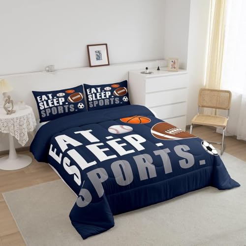 Image of Feelyou Football Comforter Set Kids Basketball Basketball Ball Games Comforter for Boys Girls Sports Theme Bedding Set Breathable Comforter Inner Fill Room Decor Duvet Set Toddler Size