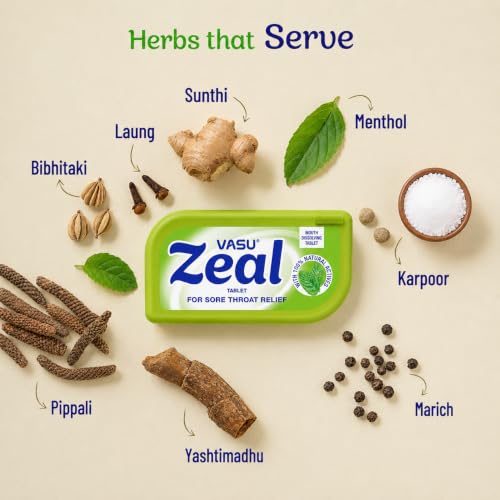 Image of VASU Zeal Ayurvedic Mouth Dissolving Tablet, 50 N | Cough Relief, Throat Soothing & Mouth Freshener