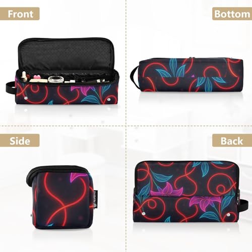 Estuche de viaje 2 en 1 para rizadores y planchas con tapete resistente al calor, impermeable y portátil con cremallera, diseño floral neón. miniatura 5