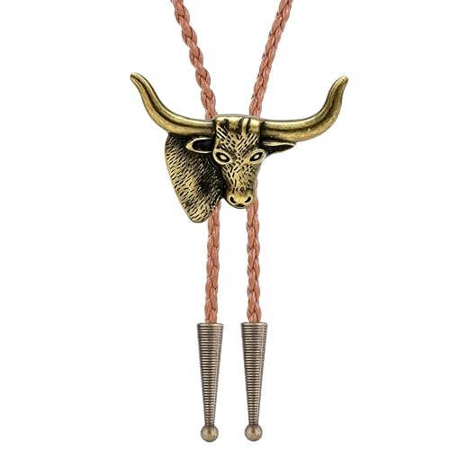 Image of Jeilwiy Bolo Tie for Men Western Cowboy Tie Necklace Gold Bolo Tie Leather Necktie Halloween Tie Accessories for Women