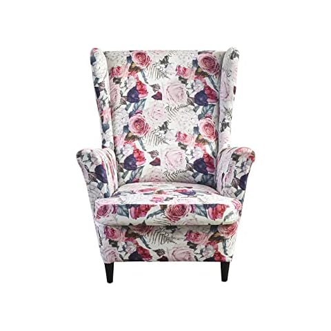 Eco-Ancheng Stretch 2 Piece Wingback Chair Cover Spandex Fabric Wing Chair Slipcovers Wingback Armchair Covers with Elastic Bottom for Living Room Bedroom Wingback Chair Cover