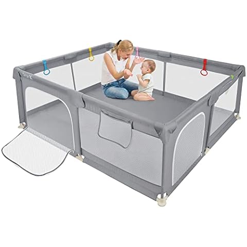 Dripex Laufstall Baby 150x200cm, Laufgitter Absperrgitter mit atmungsaktivem Netz Schutzgitter Krabbelgitter für Kinder, große Sicherheitsspielplatz Cover