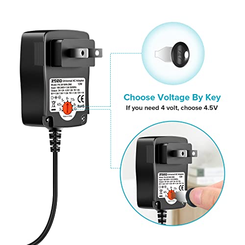 Universal Ac Adapter, Zozo 12W 3V 4.5V 5V 6V 7.5V 9V 12V Regulated Multi Voltage Switching Replacement Power Supply For Household Electronics Routers Speakers Cctv Cameras Smart Phone Usb #TOP3