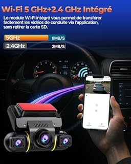 Volam 360° 4 Canaux Dashcam Voiture Avant Arriere, Écran 3.16" & 5GHz WiFi App Contrôle Caméra Embarquée Voiture avec Carte SD 128G, Vision Nocturne IR, 24H Parking Monitor avec Kit de Câblage Incluse