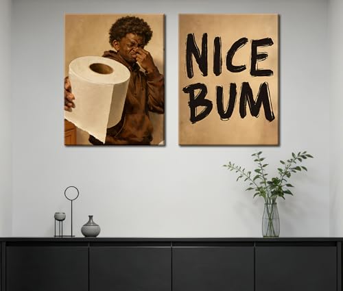 Image of Frimeeme Funny Bathroom Canvas Wall Art Set of 2, 12x16, Framed | African American Decor Print, Black Man Wall Art, Ready to Hang