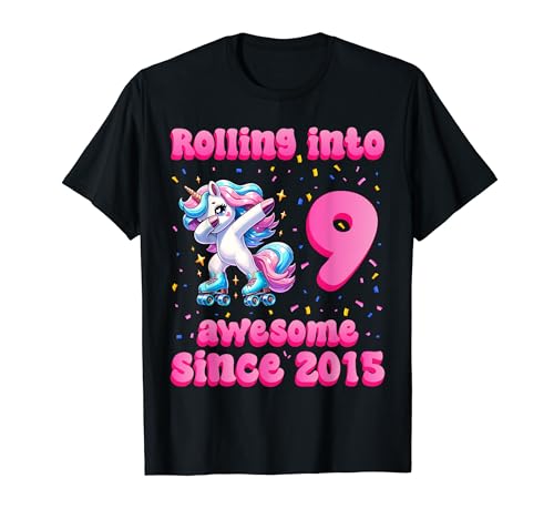 Roller Skating Girl Birthday Kids 9th Birthday Party tee Camiseta