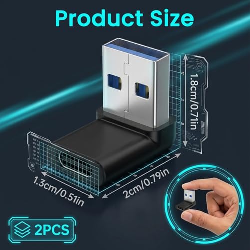 Image of Verilux 2Pcs Right Angle Type C Female to USB Male Adapter, Type C to USB 3.1 Charger Converter Support 10Gbps Speedy Data Transfer Compatible with iPhone 17 /16 /15, Galaxy S26 /S25 /S24, Black