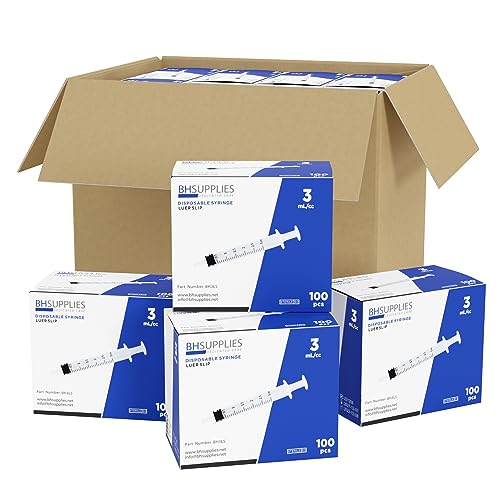 Bulk Case: BH Supplies 3mL Luer Slip Sterile Syringes - Individually Wrapped (2400 Syringes, 24 Boxes, 100 Units)