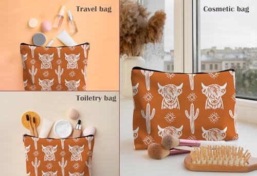 Image of Cow Makeup Bag - Leather Cowgirl Gifts for Women, Cowgirl Stuff, Western Gifts
